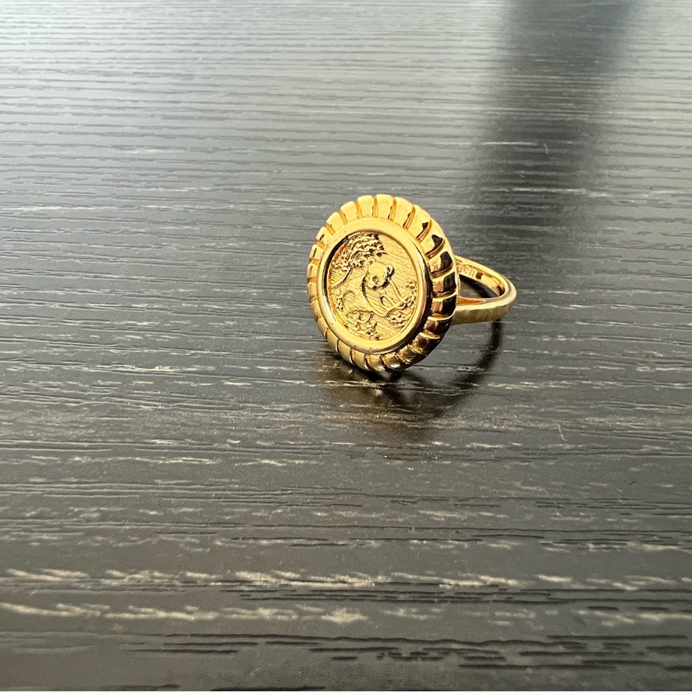 10k Yellow Gold CHINESE PANDA BEAR COIN REPLICA Beauty Vintage Gold Ring
